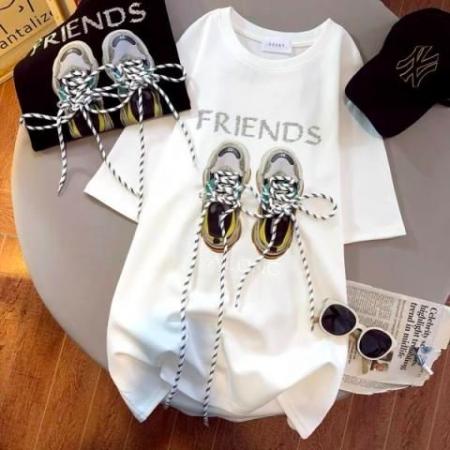 高级感重工烫钻绑带抖音质量纯棉后包领短袖t恤女 服裝批發女裝批發服飾貨源