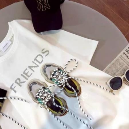 高级感重工烫钻绑带抖音质量纯棉后包领短袖t恤女 服裝批發女裝批發服飾貨源