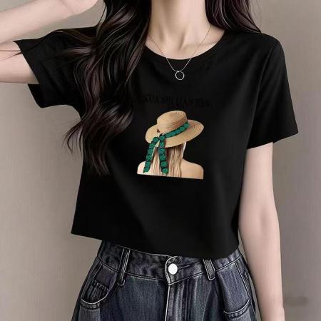 短款T恤女新款夏季正肩短袖小众热辣打底上衣潮 服裝批發女裝批發服飾貨源