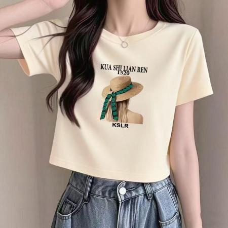 短款T恤女新款夏季正肩短袖小众热辣打底上衣潮 服裝批發女裝批發服飾貨源