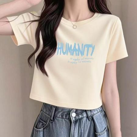 短款T恤女新款夏季正肩短袖小众热辣打底上衣潮 服裝批發女裝批發服飾貨源