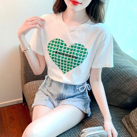 纯棉T恤女装爱心短袖体恤宽松大...