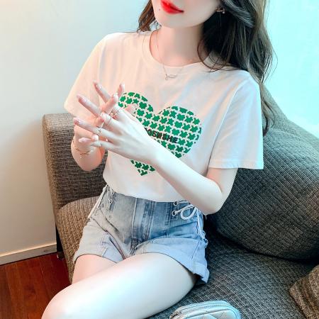 纯棉T恤女装爱心短袖体恤宽松大码半袖夏装新款设计感小众 服裝批發女裝批發服飾貨源