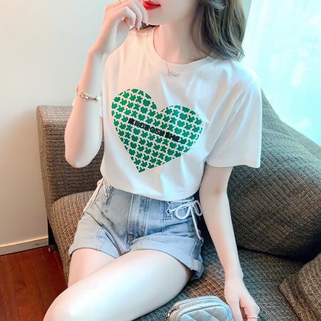 纯棉T恤女装爱心短袖体恤宽松大码半袖夏装新款设计感小众 服裝批發女裝批發服飾貨源