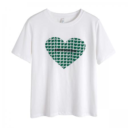 纯棉T恤女装爱心短袖体恤宽松大码半袖夏装新款设计感小众 服裝批發女裝批發服飾貨源