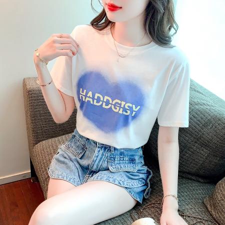 白色t恤女短袖夏季新款宽松显瘦爱心纯棉长袖上衣ins潮 服裝批發女裝批發服飾貨源