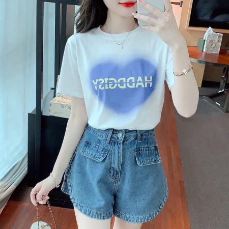 白色t恤女短袖夏季新款宽松显瘦爱心纯棉长袖上衣ins潮 服裝批發女裝批發服飾貨源