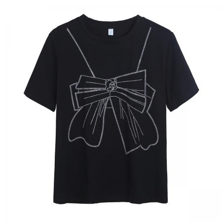 白色T恤女夏短袖宽松纯棉新款镶钻夏季百搭设计感小众上衣 服裝批發女裝批發服飾貨源