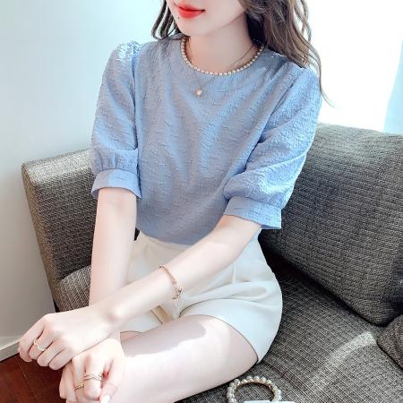 薄款泡泡袖雪纺上衣女夏季新款设...