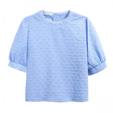 薄款泡泡袖雪纺上衣女夏季新款设计感小众别致短袖直角肩衬衫 服裝批發女裝批發服飾貨源