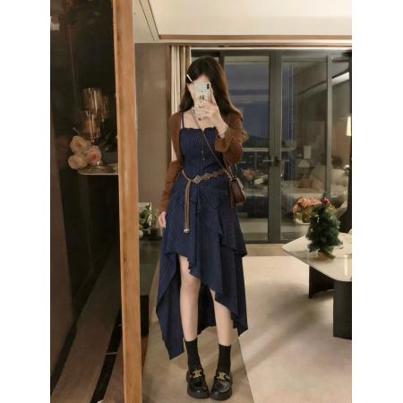 大码胖mm大码纯欲风吊带+半身裙送腰带+外衫三件套 服裝批發女裝批發服飾貨源