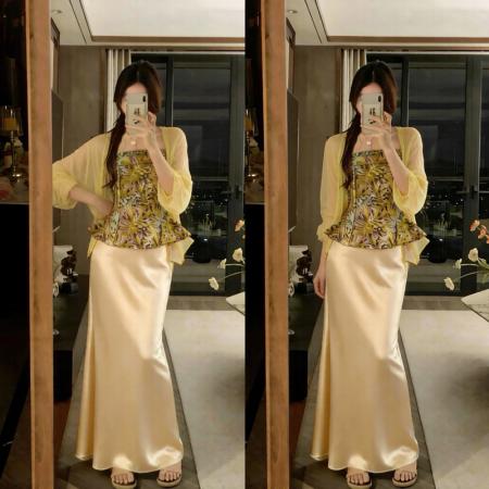 大码法式吊带套装裙女春出游印花...