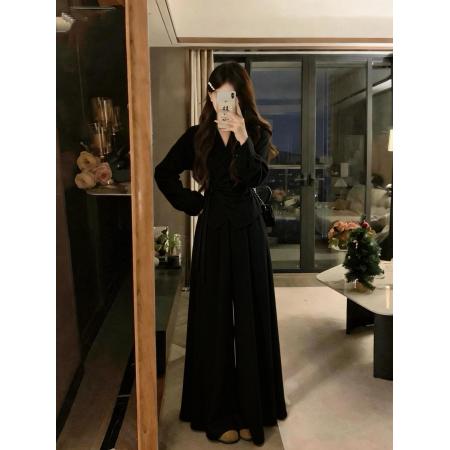 大码春夏超级显瘦上衣+阔腿长裤两件套 服裝批發女裝批發服飾貨源