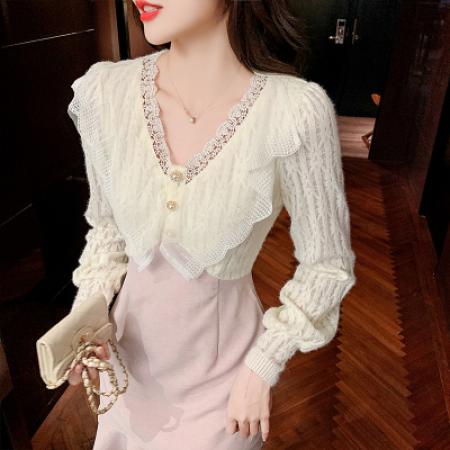 小香风鱼尾裙女装早春季连衣裙女V领收腰裙子新款包臀短裙 服裝批發女裝批發服飾貨源