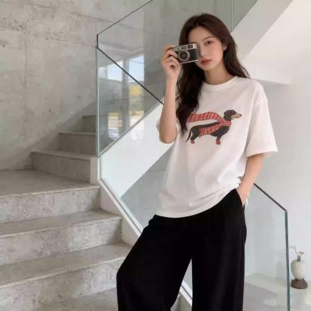 BY12318# 韩系纯棉夏季新款bm港味宽松百搭上衣chic卡通印花短袖T恤女 服裝批發女裝批發服飾貨源