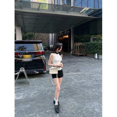 BY12325# 图韩系温柔撞色系带无袖针织背心女夏新款设计感修身显瘦上衣 服裝批發女裝批發服飾貨源