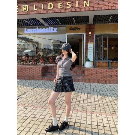 BY12326# 图超火减龄POLO领正肩短袖T恤女夏季新款辣妹修身短款上衣 服裝批發女裝批發服飾貨源