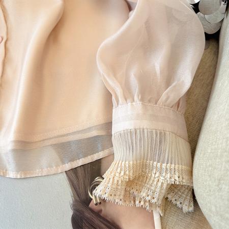 BY12344# 系带蕾丝娃娃领雪纺衫衬衫女新款春法式气质穿搭泡泡袖上衣 服裝批發女裝批發服飾貨源