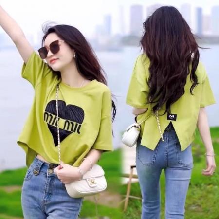 BY12347# 纯棉夏季短款设计感后背不规则开叉圆领上衣 服裝批發女裝批發服飾貨源