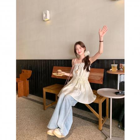 BY12358# im向露思同款!莱赛尔立体抽皱木耳边吊带裙温柔垂感微A连衣裙 服裝批發女裝批發服飾貨源