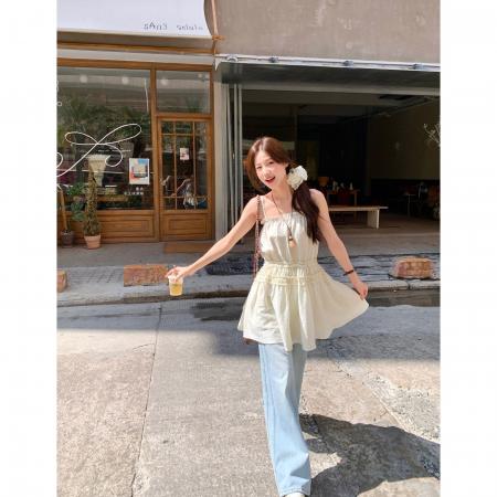 BY12358# im向露思同款!莱赛尔立体抽皱木耳边吊带裙温柔垂感微A连衣裙 服裝批發女裝批發服飾貨源