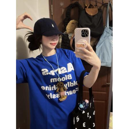 BY12363# 新款情侣潮牌克莱因蓝短袖女美式宽松T恤女半袖上衣高级感 服裝批發女裝批發服飾貨源