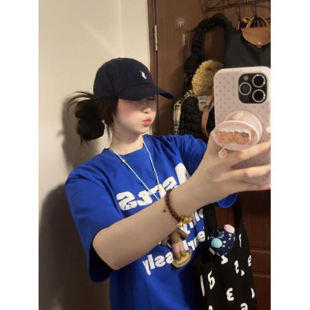 BY12363# 新款情侣潮牌克莱因蓝短袖女美式宽松T恤女半袖上衣高级感 服裝批發女裝批發服飾貨源