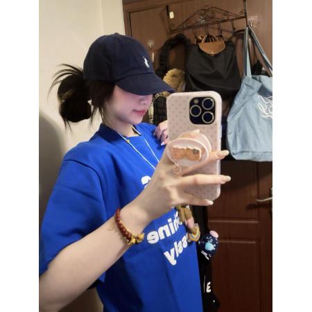 BY12363# 新款情侣潮牌克莱因蓝短袖女美式宽松T恤女半袖上衣高级感 服裝批發女裝批發服飾貨源