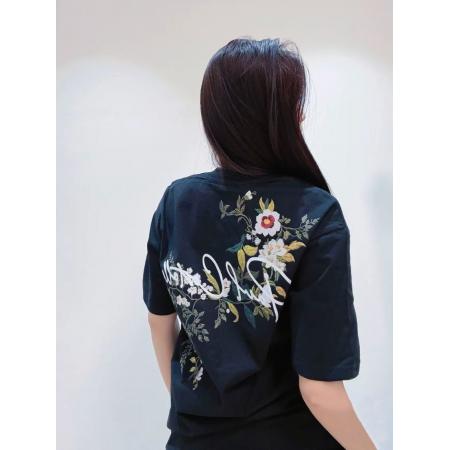 BY12365# 国潮牌花卉刺绣短袖t恤男款夏季新款宽松情侣装纯棉高端上衣 服裝批發女裝批發服飾貨源