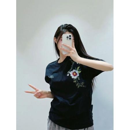 BY12365# 国潮牌花卉刺绣短袖t恤男款夏季新款宽松情侣装纯棉高端上衣 服裝批發女裝批發服飾貨源