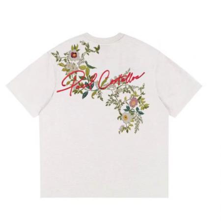 BY12365# 国潮牌花卉刺绣短袖t恤男款夏季新款宽松情侣装纯棉高端上衣 服裝批發女裝批發服飾貨源