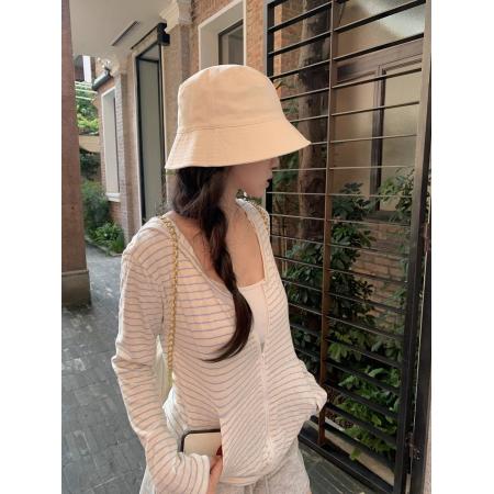 BY12367# 莱赛尔雪花慵懒风条纹拉链长袖连帽开衫外套女春季新款上衣 服裝批發女裝批發服飾貨源