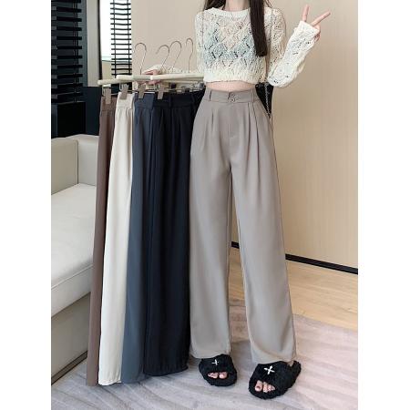 BY12368# 5色长丝西装西装裤女裤子高腰垂感直筒西裤阔腿裤子 服裝批發女裝批發服飾貨源
