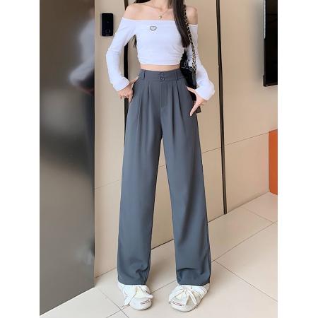 BY12368# 5色长丝西装西装裤女裤子高腰垂感直筒西裤阔腿裤子 服裝批發女裝批發服飾貨源