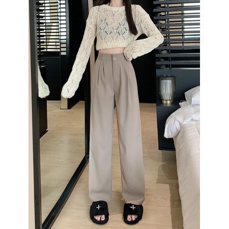 BY12368# 5色长丝西装西装裤女裤子高腰垂感直筒西裤阔腿裤子 服裝批發女裝批發服飾貨源