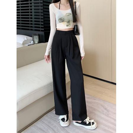 BY12368# 5色长丝西装西装裤女裤子高腰垂感直筒西裤阔腿裤子 服裝批發女裝批發服飾貨源