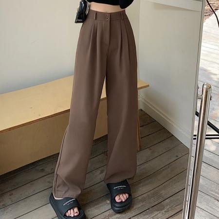 BY12368# 5色长丝西装西装裤女裤子高腰垂感直筒西裤阔腿裤子 服裝批發女裝批發服飾貨源