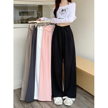 BY12371# 西装料包边小众西装休闲阔腿长裤女装高腰宽松直筒裤 服裝批發女裝批發服飾貨源