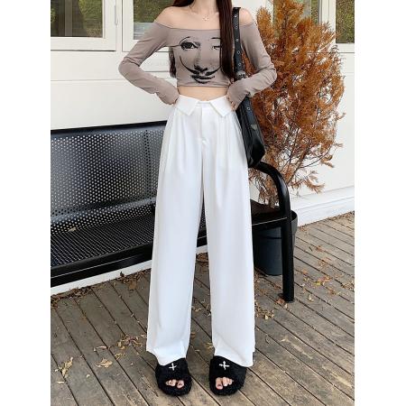 BY12371# 西装料包边小众西装休闲阔腿长裤女装高腰宽松直筒裤 服裝批發女裝批發服飾貨源