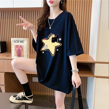 BY12372# 纯棉夏季超火设计印花圆领短袖T恤女 服裝批發女裝批發服飾貨源