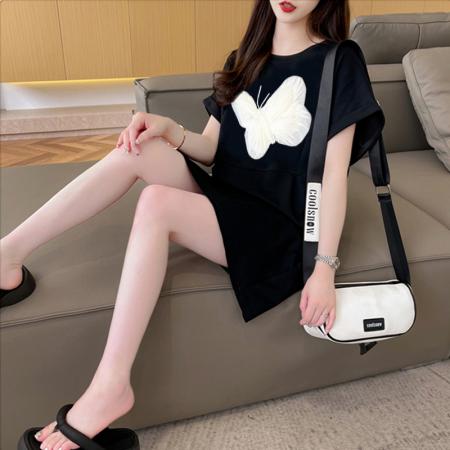 BY12373# 纯棉特价夏季圆领字母印花百搭短袖T恤裙女 服裝批發女裝批發服飾貨源