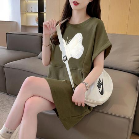 BY12373# 纯棉特价夏季圆领字母印花百搭短袖T恤裙女 服裝批發女裝批發服飾貨源