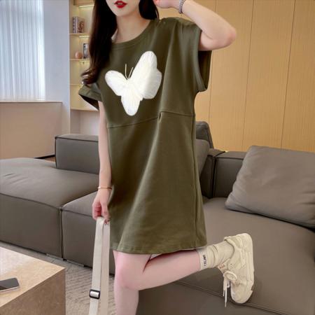 BY12373# 纯棉特价夏季圆领字母印花百搭短袖T恤裙女 服裝批發女裝批發服飾貨源