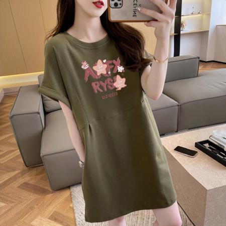 BY12374# 纯棉特价夏季圆领字母印花百搭短袖T恤裙女 服裝批發女裝批發服飾貨源