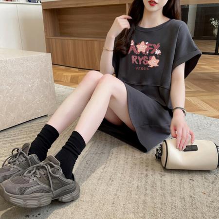 BY12374# 纯棉特价夏季圆领字母印花百搭短袖T恤裙女 服裝批發女裝批發服飾貨源