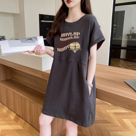 BY12375# 纯棉特价夏季圆领字母印花百搭短袖T恤裙女 服裝批發女裝批發服飾貨源