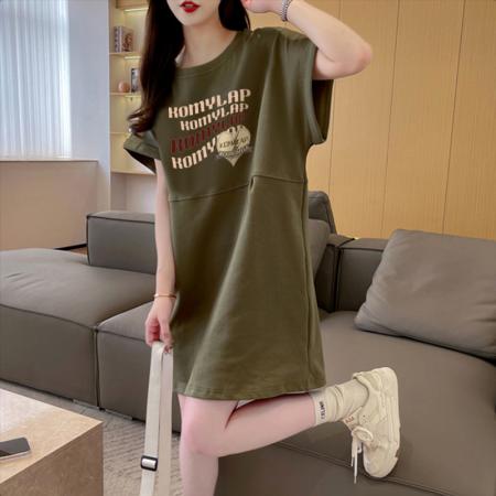 BY12375# 纯棉特价夏季圆领字母印花百搭短袖T恤裙女 服裝批發女裝批發服飾貨源