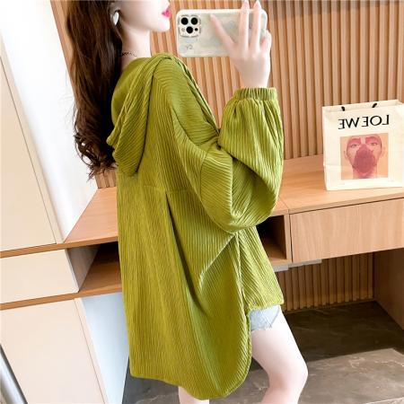 BY12381# 原版质量聚酯纤维夏季前短后长纯色连帽衬衫女 服裝批發女裝批發服飾貨源