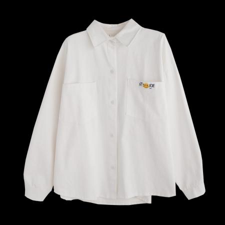 BY12382# 纯棉牛仔衬衣春季糖果色字母笑脸polo领长袖衬衫女 服裝批發女裝批發服飾貨源