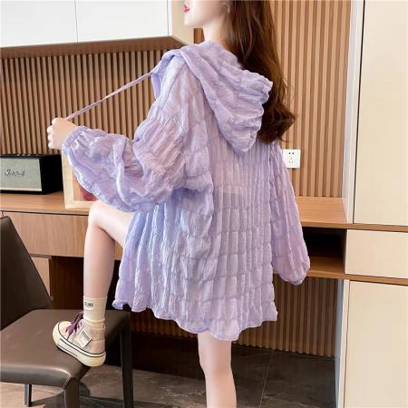 BY12383# 涤纶夏季薄款连帽防晒衣女宽松外搭长袖外套上衣 服裝批發女裝批發服飾貨源